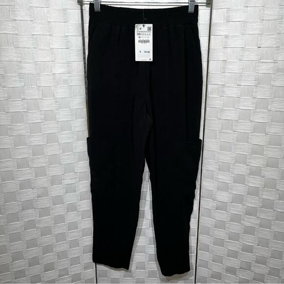 Zara Women’s Cargo Pants Size XS Black Elastic Waist Slit Pockets Slouch Pockets - Picture 1 of 9